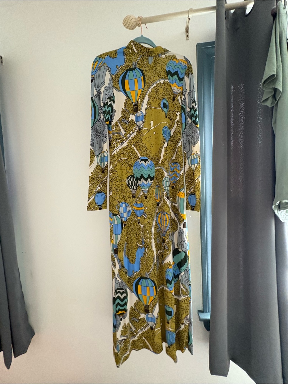Tory Burch Blue, Olive & Cream Hot Air Balloon Print Maxi Dress